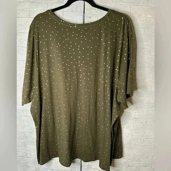 Lane Bryant v-neck, t-shirt, Hunter Green gold polkadots with texture plus size - Picture 5 of 8